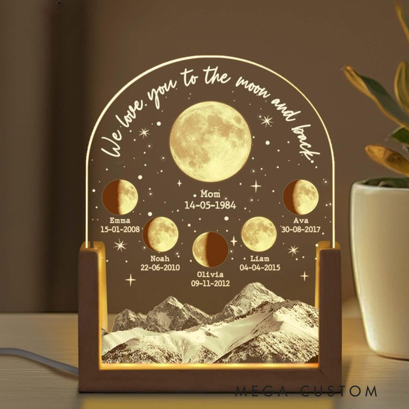 Personalized Moons Phase with Kids Names Custom Moons Phase Night Light Mother’s Day Gifts Gifts for Mom Moon Phase Night light