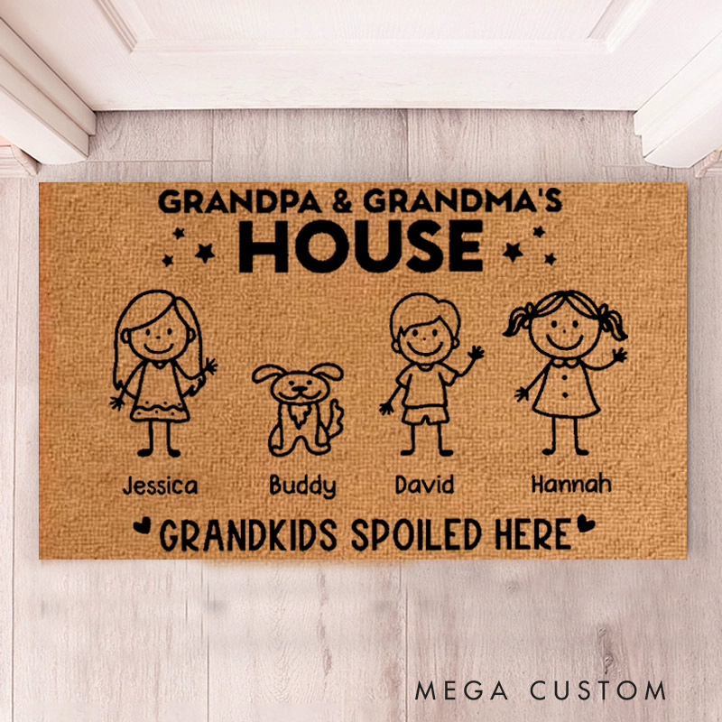 Personalized Welcome Doormat Grandpa & Grandma's House Grandkids Spoiled Here Doormat Housewarming Gift for Grandparent