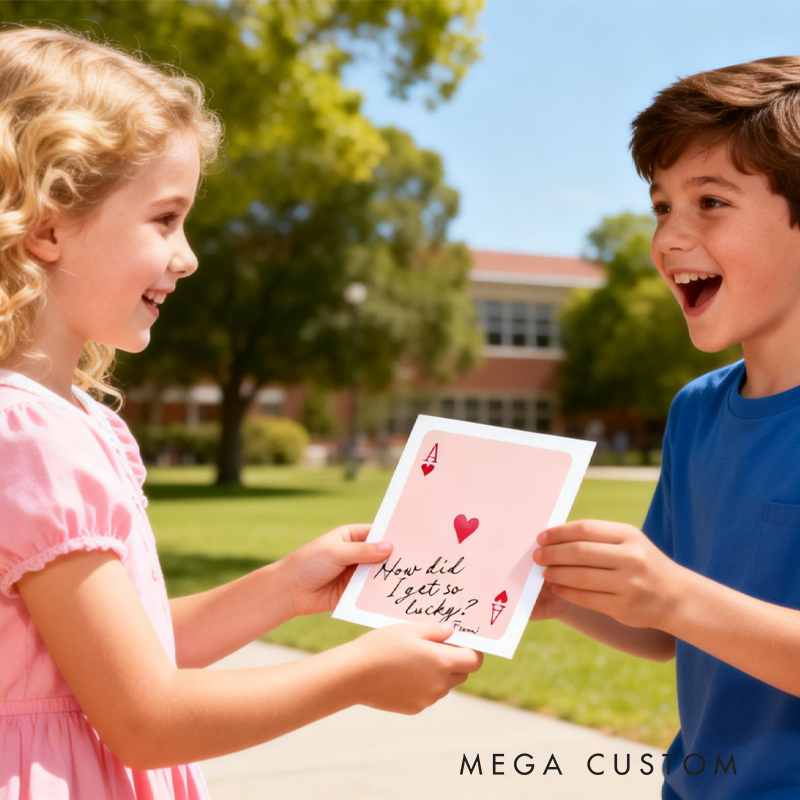 Personalized Ace of Hearts Greeting Card Kids Classroom Exchange Cards Valentines Gifts