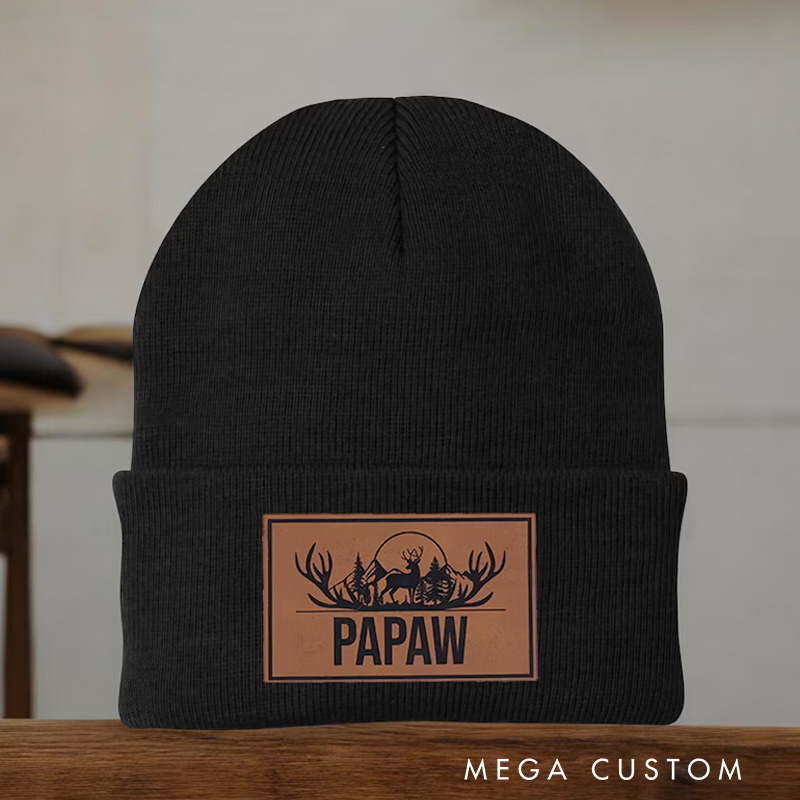 Personalized Custom Hunting Beanie Hat Name Beanie Cap Gift for Grandpa Dad Papa Fathers Day Gift for Hunting Papaw Beanie Hat