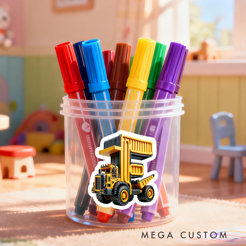Personalized Cute Construction Vehicles Waterproof Stickers with Name Gift Decor Party Favors for Kids