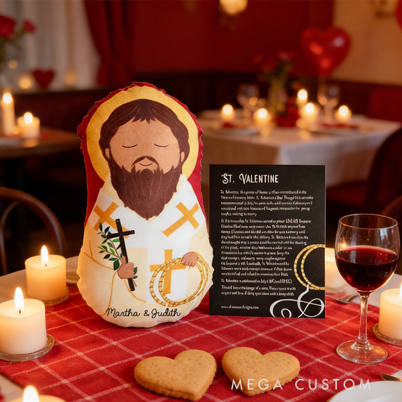 Personalized St. Valentine Snuggly Saints Doll with Custom Names Home Decor Orthodox Gift for Kids Valentine's Day Gift for Couple Graphic 3D Print