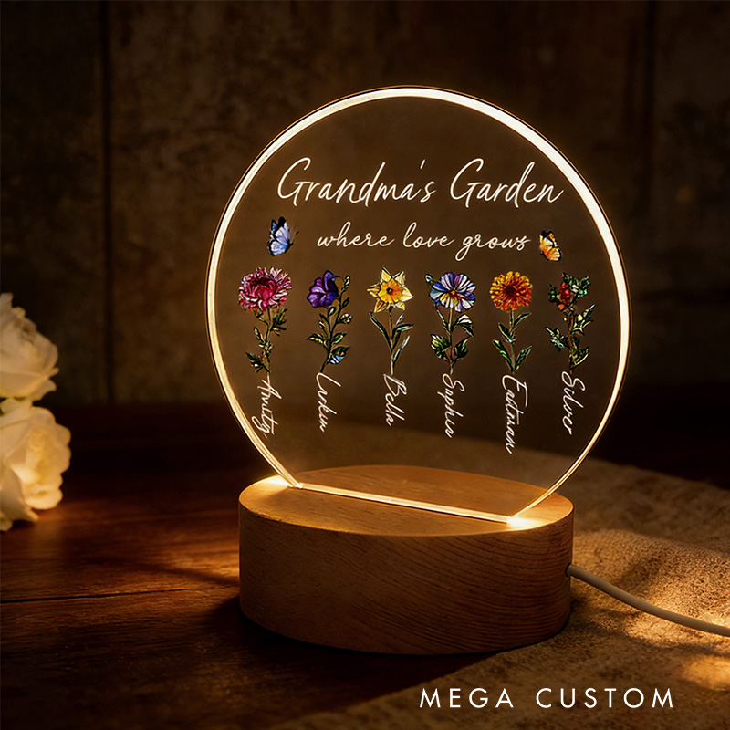 Personalized Grandma‘s Garden Birth Month Flowers LED Night Light Mothers Day Gift For Grandma Home Decor Gift for Grandma Birthday Gifts