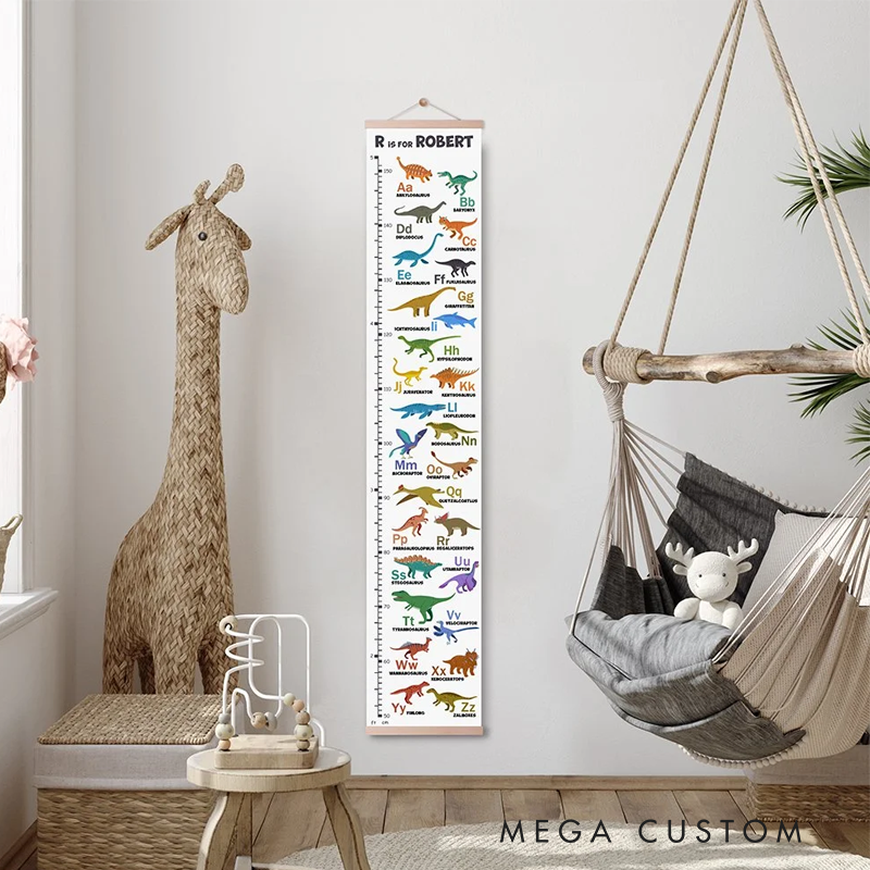 Personalized Alphabet Vehicle and Dinosaur Height Growth Chart for Kids