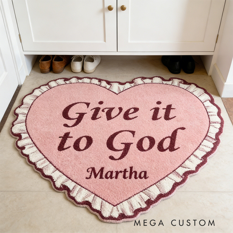 Personalize Give it to God Christian Rug with Custom Name Vintage Heart Rug Valentine Galentine Gift Trust in the Lord with all your Heart Bible Gift