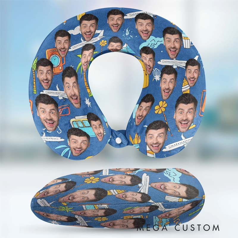 Personalized Funny Couple Summer Travel Photo U-Shaped Neck Pillows for Travel Lovers