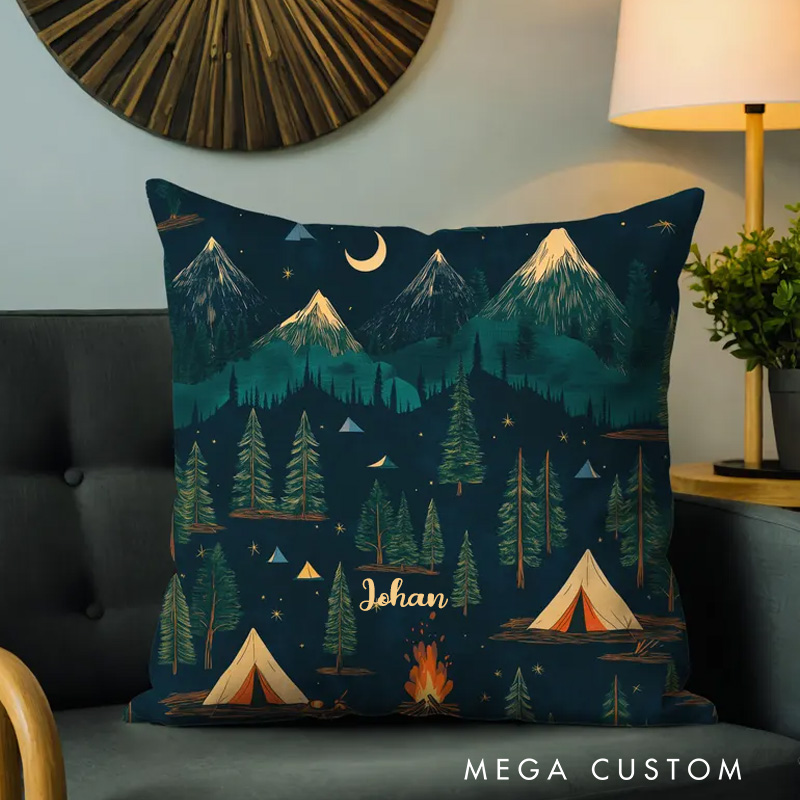 Personalized Cozy Camping Pillow Outdoor Adventure Decor Rustic Mountain Cushion Gift for Nature Lovers Travel Outdoors Lover Gift