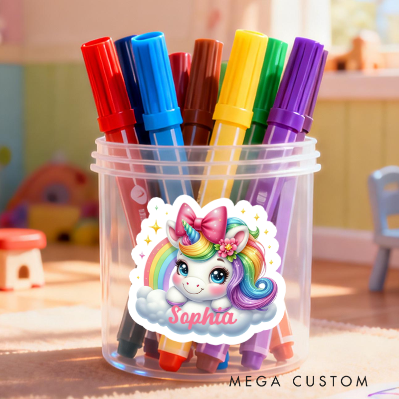 Personalized Cartoon Dream Horse Stickers with Name Gift Decor Party Favors for Kids