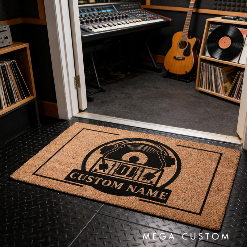 Personalized the DJ Minimalist Doormat Mid Music Family Door Mat Welcome Mat for Music Lovers Housewarming Gifts