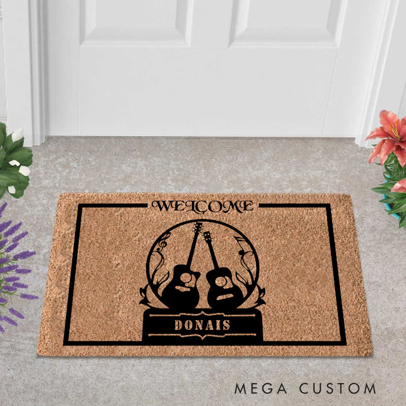 Personalized the Guitar Minimalist Doormat Mid Music Family Door Mat Welcome Mat for Music Lovers Housewarming Gifts
