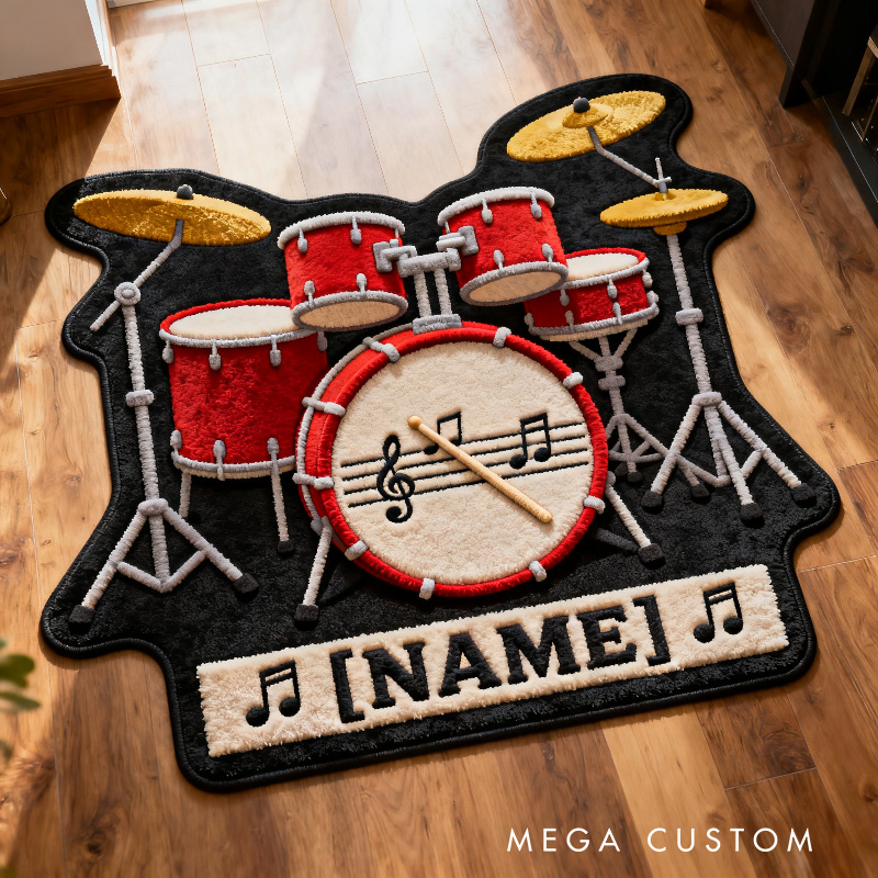Personalized Drum Rug With Name for Music Lovers Gift for Kids Drum Player Music Studio