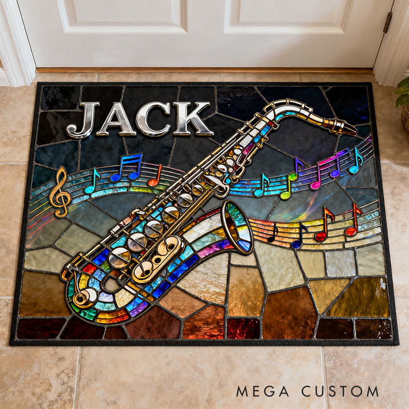Personalized Painted Saxophone Rug for Music Lovers Gift for Kids Saxophone Player Music Studio