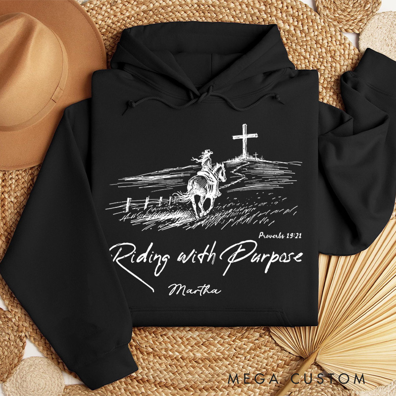 Personalized Riding with Purpose Classic Hoodies with Custom Name Riding House Western Christian Sweatshirt Faith Hoodie Christian Gift Religious Gift