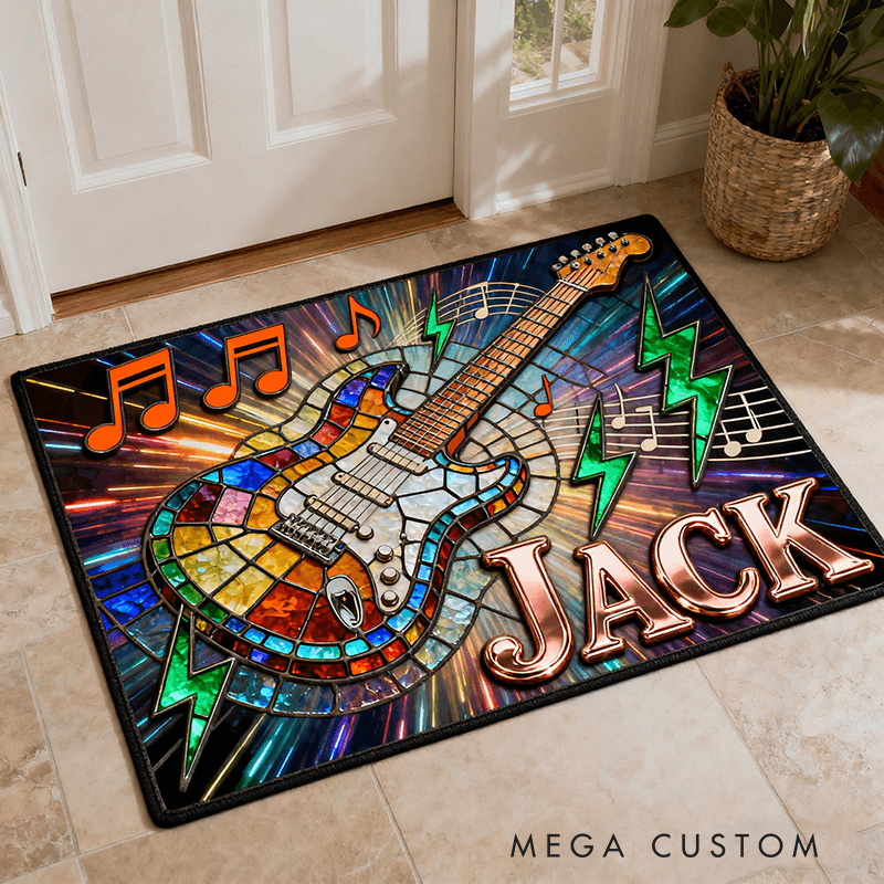 Personalized Painted Guitar Rug for Music Lovers Gift for Kids Guitar Player Music Studio