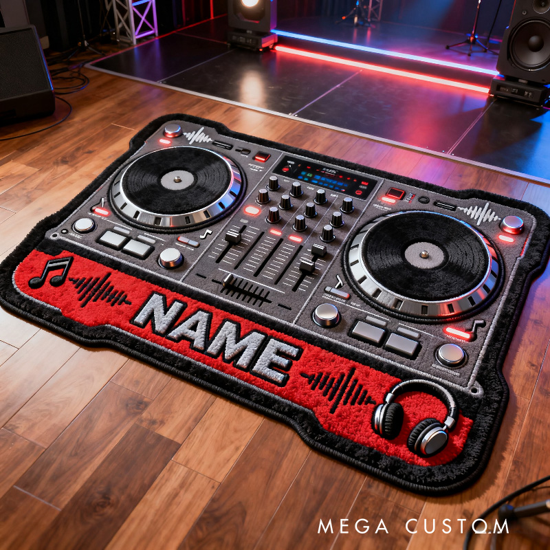 Personalized DJ Music Rug for Music Lovers Gift for Kids Singer Music Studio