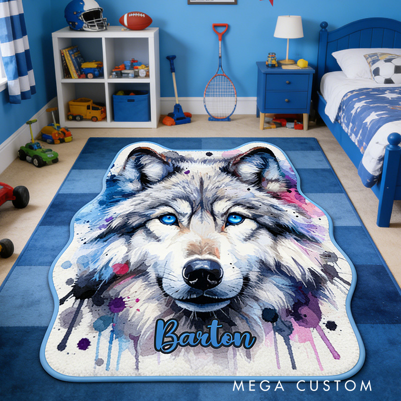 Personalized Watercolor Wolf Rug Wildlife Lovers Rug Nature Home Decor Gift for Outdoors