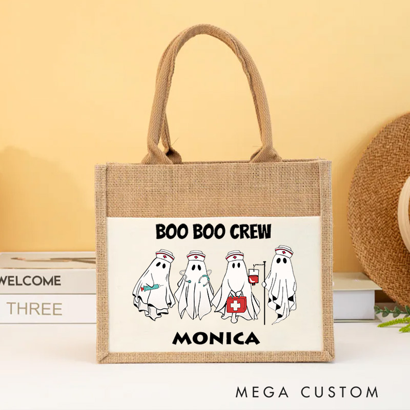 Personalised Nurse Burlap Tote Bags Spooky Healthcare Heroes Design Perfect Gift for Yourself or a Loved One