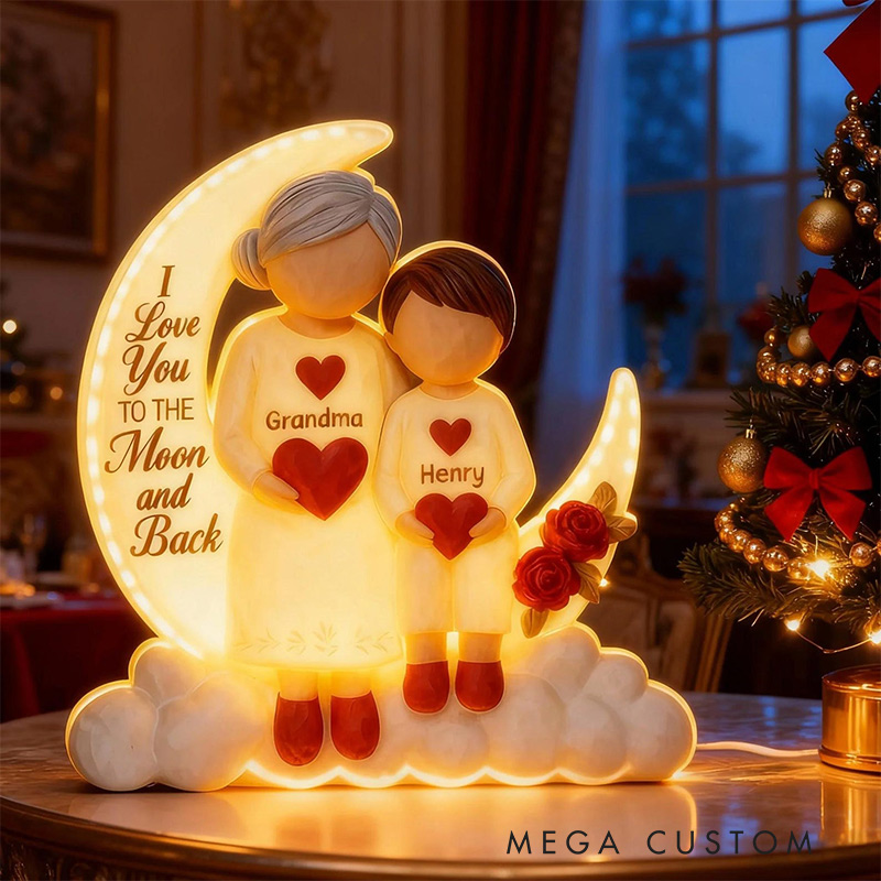Personalized Moon Light Box for Grandma and Grandkid I Love You to the Moon and Back Glow Lamp Custom Grandma Gift Birthday Gifts Night Light Decor