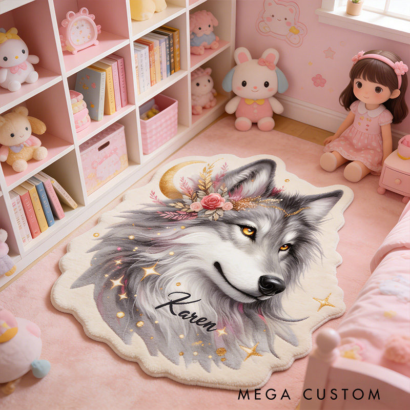 Personalized Elegant Wolf Rug Kids' Room Nature Lovers Rug Gift for Wildlife Outdoors Lover