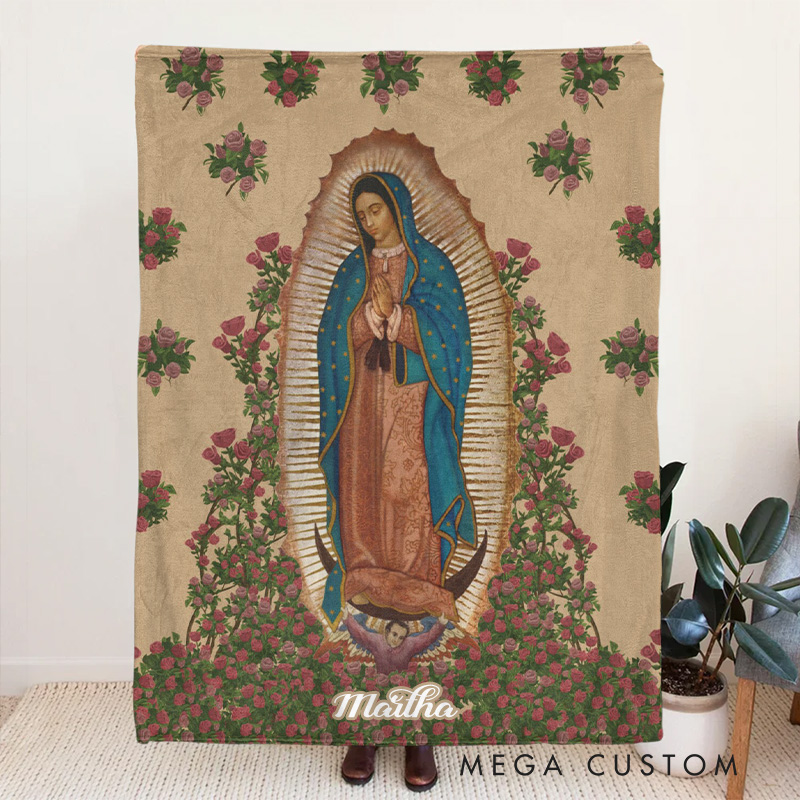 Personalized Virgen De Guadalupe Soft Throw Blanket with Custom Name Catholic Marian Blanket Catholic Gift Religious Gift for Her