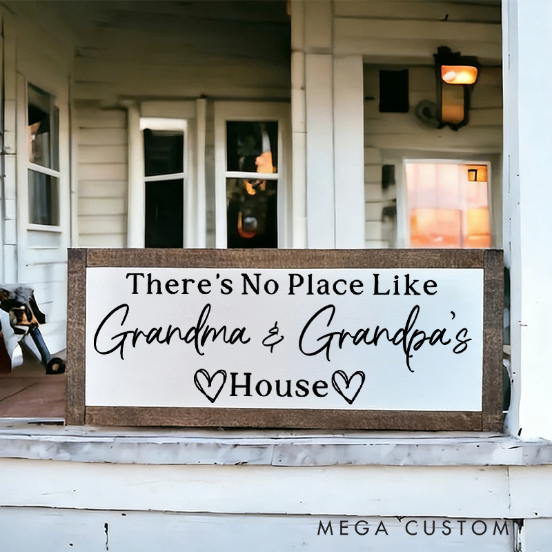 Personalized There's No Place Like Grandparents House Wooden Sign Custom Farmhouse Wall Decor Gift for Grandma and Grandpa Home Entryway Porch Decor
