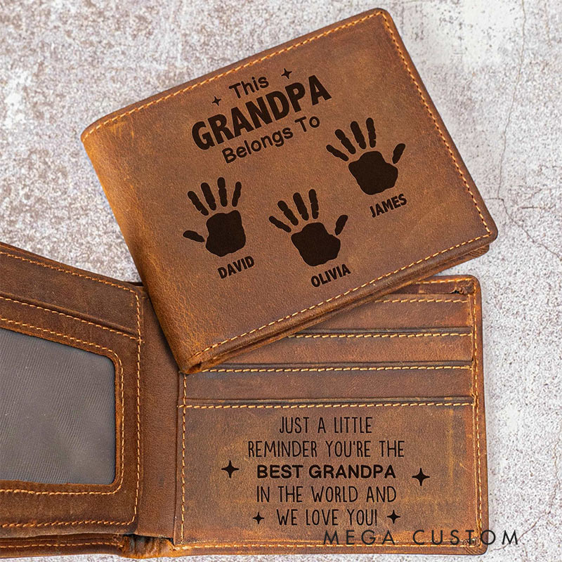 Personalized Leather Wallet This Grandpa Belongs To Reminder We Love You Gift for Grandpa Dad Family Members Gift