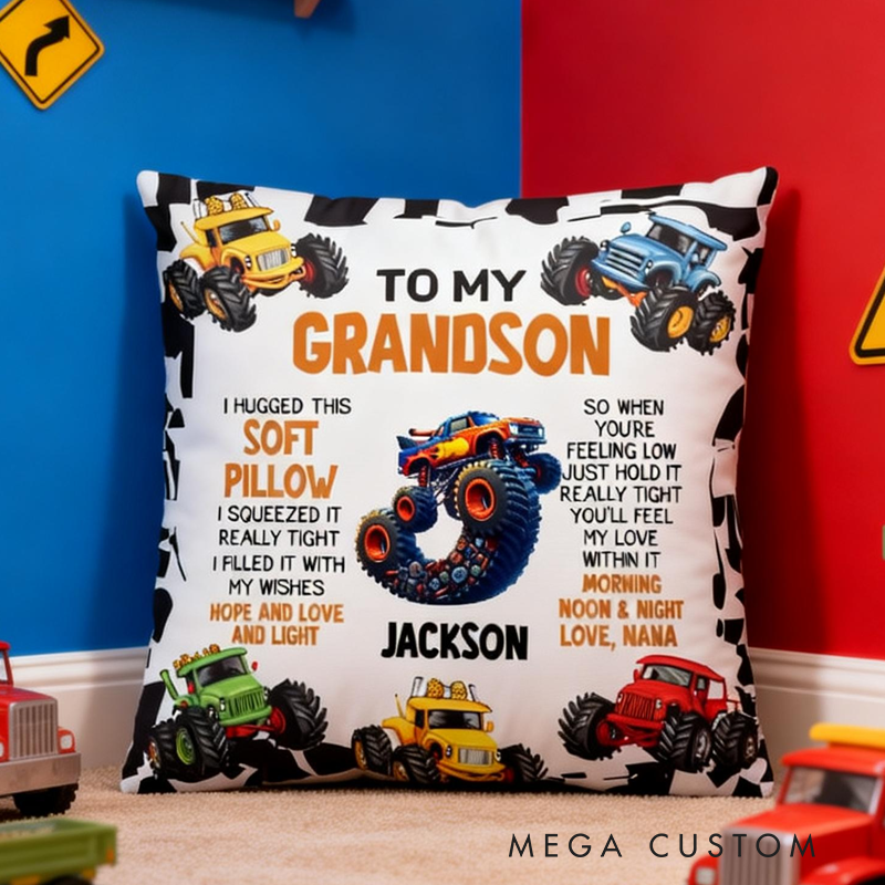 Personalized Cartoon Truck Soft Throw Pillow Cover with Name and Initial Home Decor Birthday Children's Day Gift for Kids