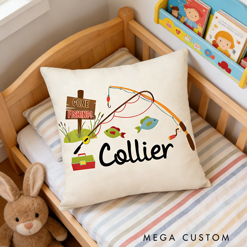 Personalized Fishing Pillow Fish and with Name Bedroom Decor Custom Fishing Theme Pillow Kid Gift for Fishing