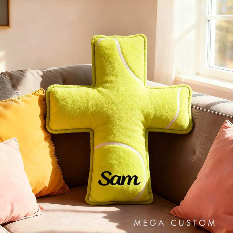 Personalized Tennis Ball Cross Pillow with Custom Home Decor Graphic 3D Print Pillow Christian Sports Gift Religious Gift for Tennis Lover