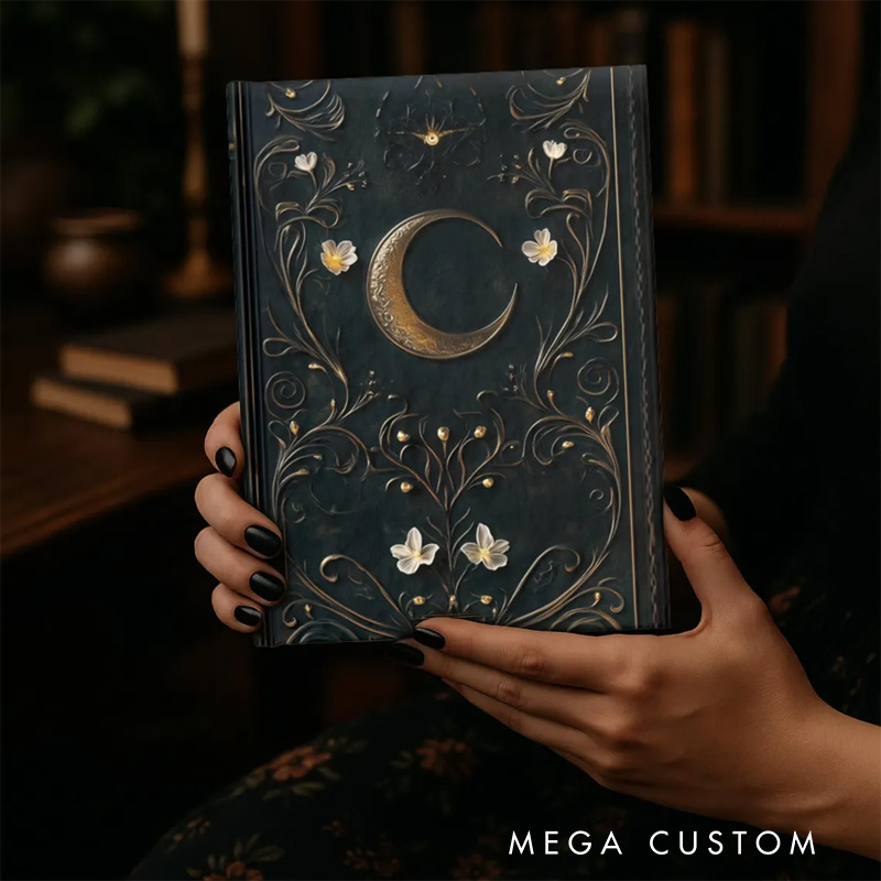 Personalized Dark Celestial Grimoire Spellbook Hardcover Journal Witch Notebook Magic Lover Gift