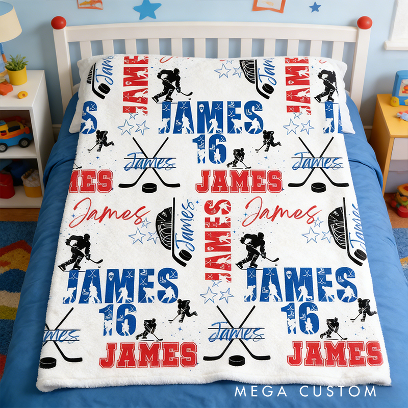 Personalized Hockey Blanket with Custom Name, Number, and Font Colors