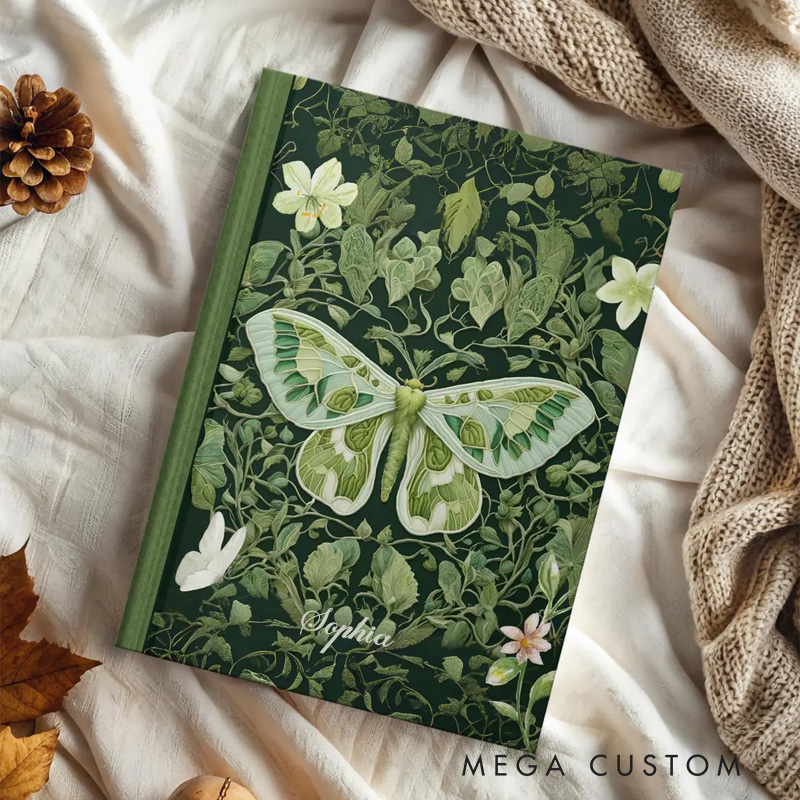 Personalized Luna Moth Hardcover Journal Dark Forest Notebook Magic Lover Gift