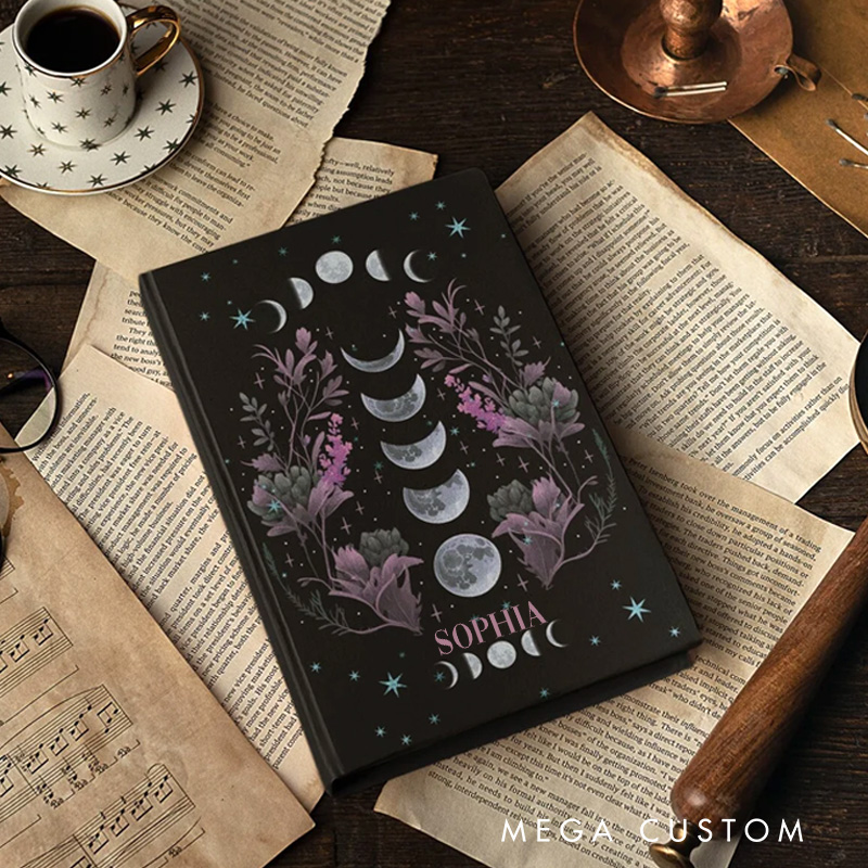 Personalized Violet Moon Phases Book of Shadows Hardcover Journal Grimoire Witchy Tarot Notebook Magic Lover Gift Manifestation Spell Book