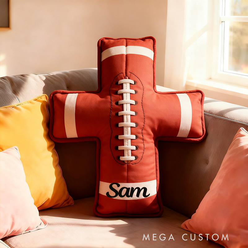 Personalized Football Ball Cross Pillow with Custom Home Decor Graphic 3D Print Pillow Christian Sports Gift Religious Gift for Football Lover