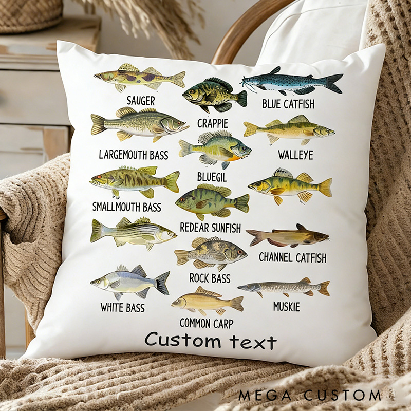 Personalized Custom Fish Species Identification Pillow North American Fish Pillow Cute Fish Biologist Children Pillow Animal Love Kids Toddler