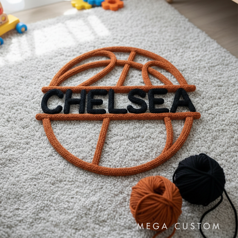 Personalized Handcrafted Basketball Yarn Name Sign Custom Nursery Wall Decor for Babies & Kids Perfect Keepsake Gift