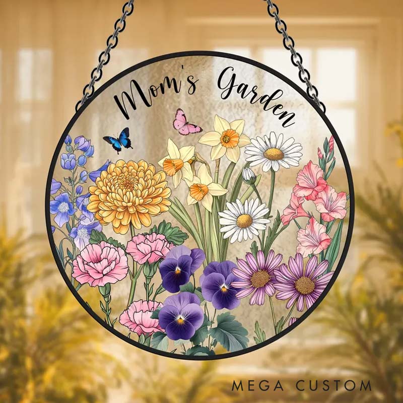 Personalized Family Birth Flowers Glass Suncatcher Home Decor with Name for Gardening Lovers