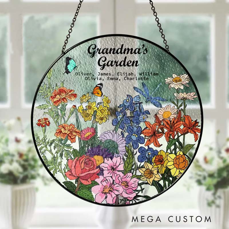 Personalized Birth Flowers Glass Suncatcher with Name Gift for Gardening Lovers 