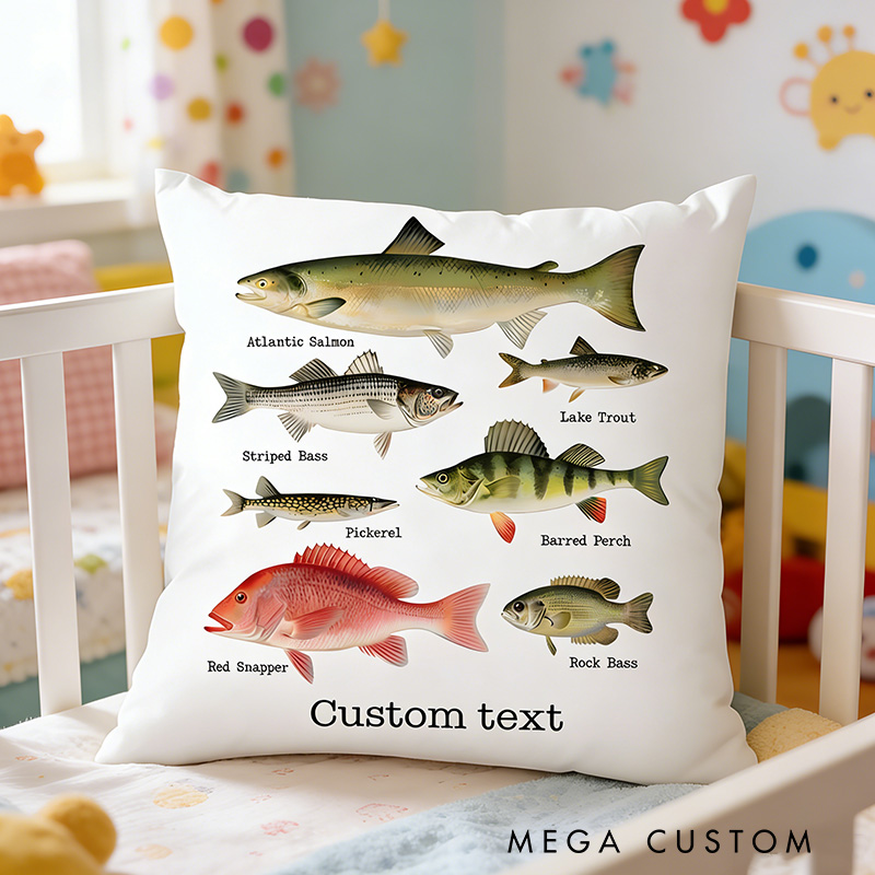 Personalized North American Fish Kids Pillow Cute Fish Pillow Cute Fishing Pillow Kid Gift for Fishing