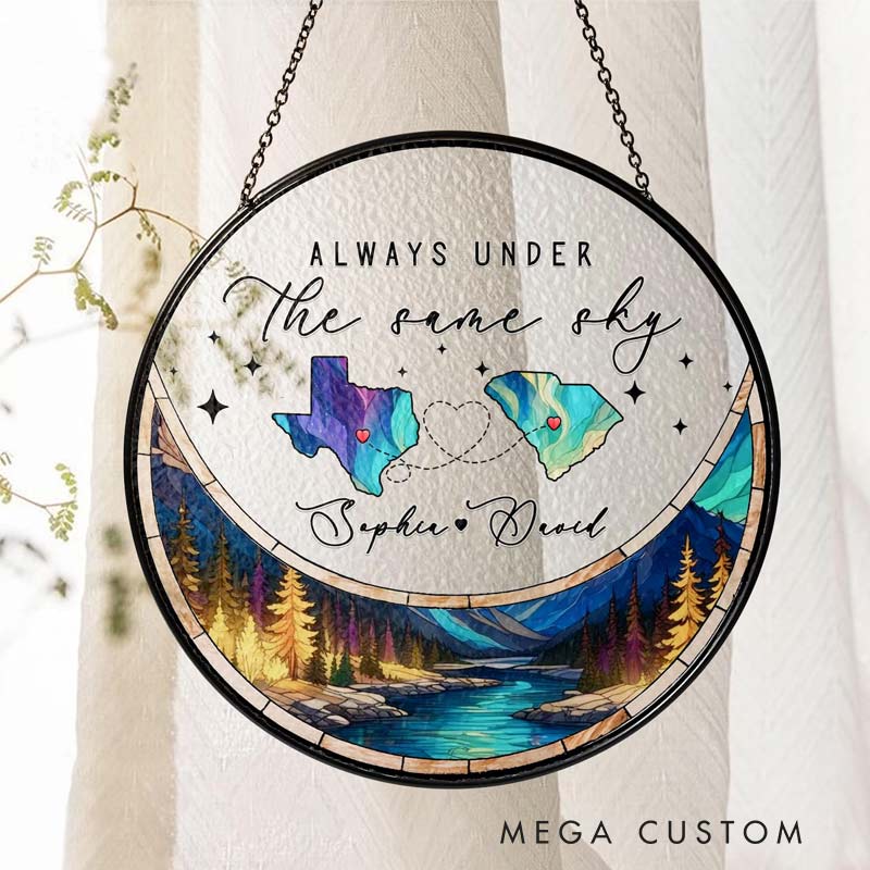 Personalized Long Distance Relationships Stained Glass Suncatcher Two Countries Ornament for Traveling Lovers 