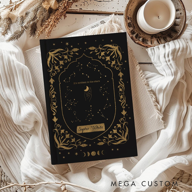 Personalized Stars & Moon Phases Book of Shadows Hardcover Journal Constellations Grimoire Witchy Tarot Notebook Magic Lover Gift Manifestation