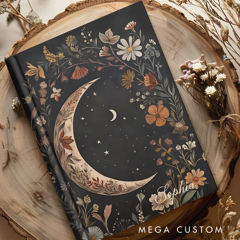 Personalized Celestial Hardcover Journal Moon And Stars Notebook Magic Lover Gift Manifestation Spell Book