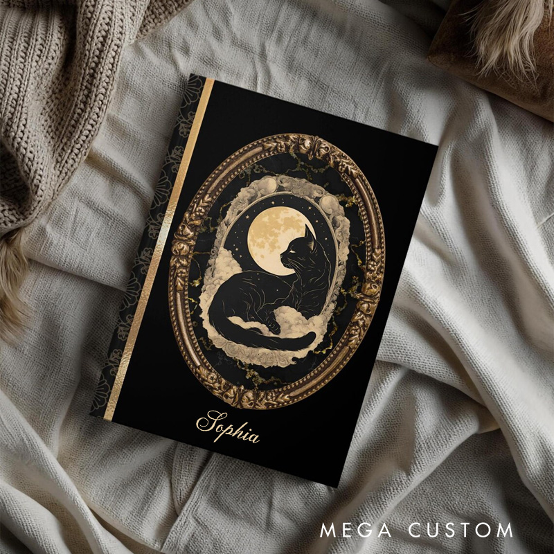 Personalized Black Cat Celestial Journal Hardcover Journal Witchcore Notebook Magic Lover Gift Manifestation Spell Book