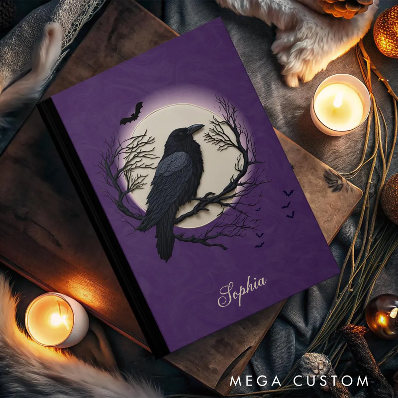 Personalized Spooky Raven Hardcover Journal Witchy Notebook Magic Lover Gift Manifestation Spell Book