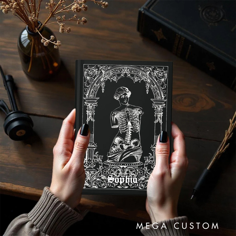 Personalized Dark Academia Macabre Skeleton Venus Hardcover Journal Witchy Notebook Magic Lover Gift Manifestation Spell Book