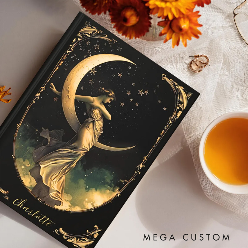 Personalized Moon Goddess Hardcover Journal Witchy Notebook Magic Lover Gift Manifestation Spell Book