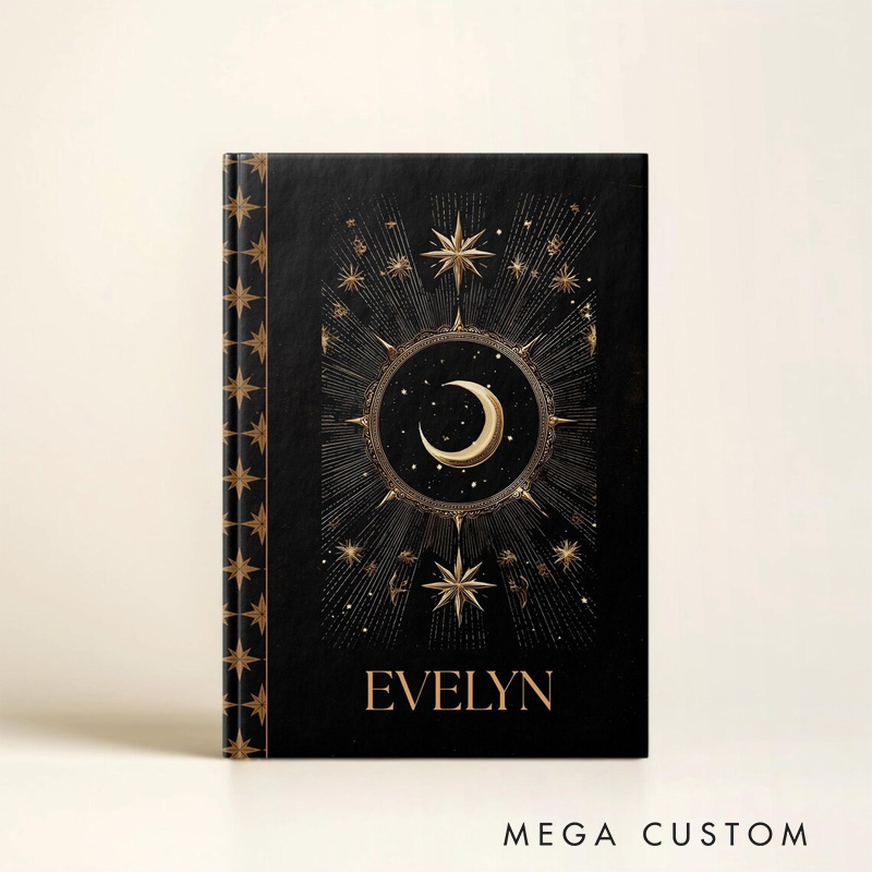 Personalized Whimsigoth Celestial Star and Moon Hardcover Journal Witchy Notebook Magic Lover Gift Manifestation Spell Book
