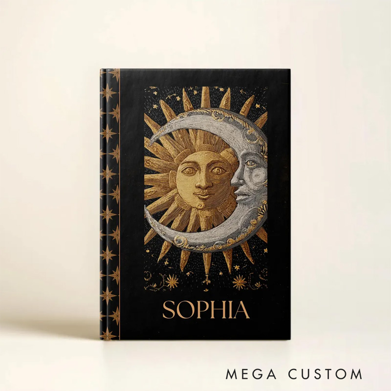 Personalized Gothic Celestial Star and Moon Hardcover Journal Witchy Notebook Magic Lover Gift Manifestation Spell Book