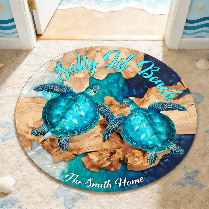 Personalized Beach Turtle Round Rug Birthday Gifts for Kids Perfect Gift
