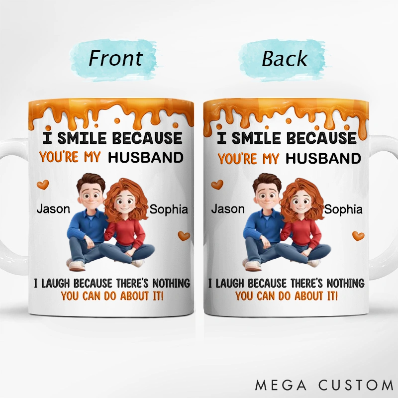 Personalized I Smile Because You Are My Husband 3D Effect Sitting Couple Valentine's Gift for Couple
